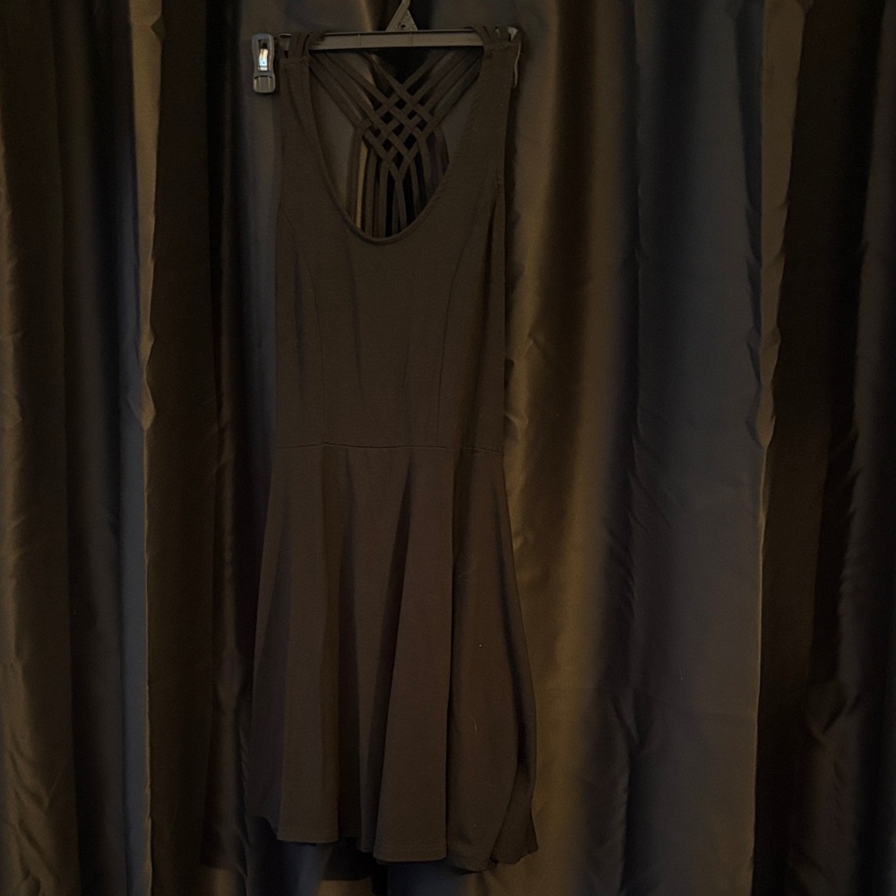 Poof Couture Black Sleeveless Fit-and-Flare Dress with Lattice Back